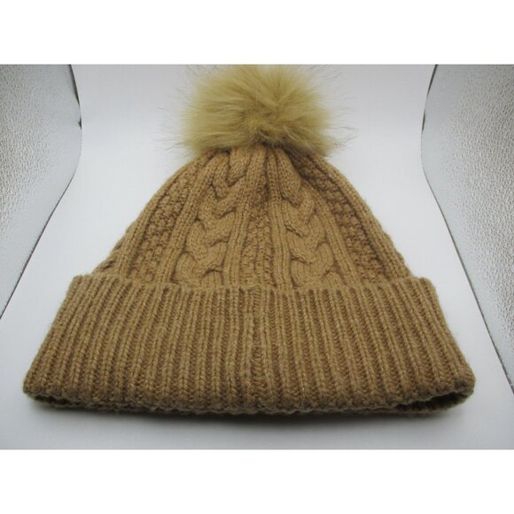 Lauren Ralph Lauren Black Label Tan Knit Beanie W/ Pom & Sequined Logo  Womens‎ main image 9